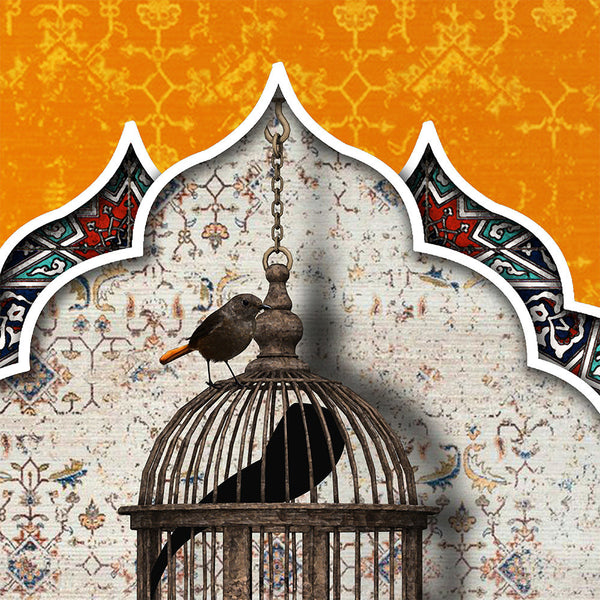 Living Outside of Bird Cages Wall Art Mustard Version | Middle Eastern Modern and Contemporary art | Persian art | Arabic art | Persian Gift - Artorang