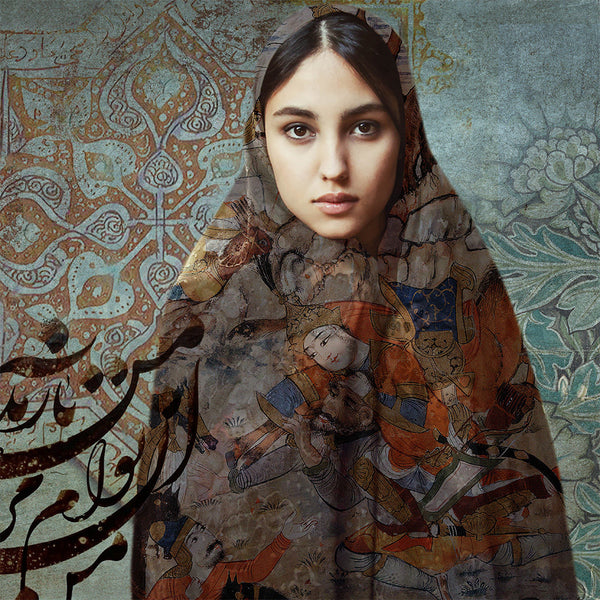Persian girl in era, canvas print wall art with Persian calligraphy ...