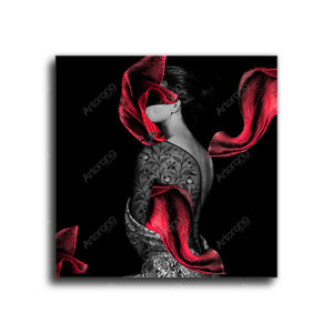 Girl and red scarf Canvas Art | Persian art | Arabic art | Persian Wall Art | Persian tile | Persian Art | Persian gift - Artorang