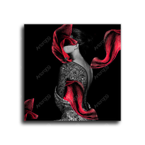 Girl and red scarf Canvas Art | Persian art | Arabic art | Persian Wall Art | Persian tile | Iranian Art | Persian gift - Artorang