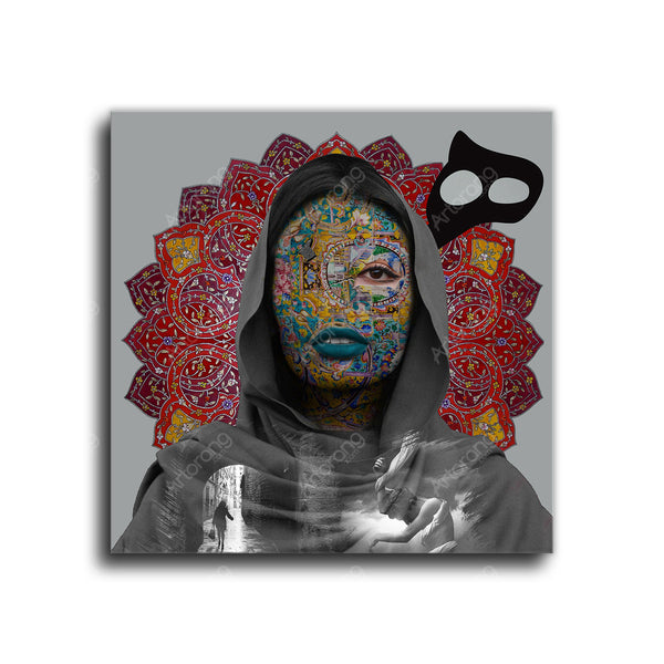 Girl and Persian tile face  | Middle Eastern Modern and Contemporary art | Persian art | Arabic art | Islamic art | Persian Gift - Artorang