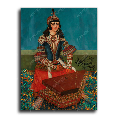Qajar girl plays Santour canvas print wall art | Qajar dynasty | Ancient Persian art | Persian artwork | Iranian art | Persian gift - Artorang