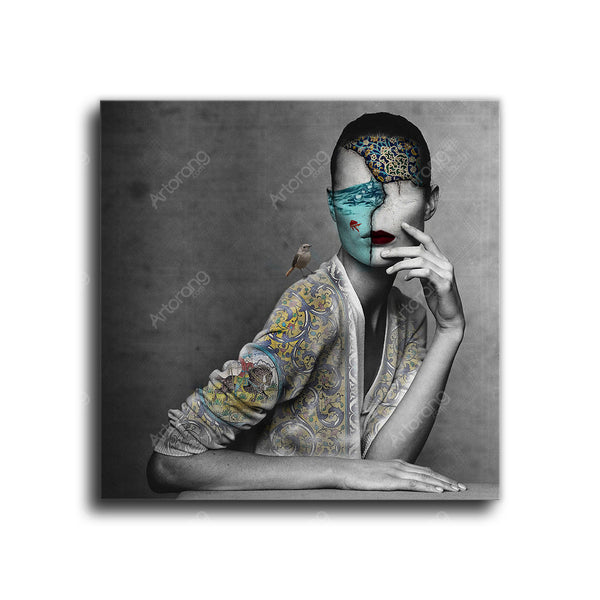 Girl and Persian pattern face  | Middle Eastern Modern and Contemporary art | Persian art | Arabic art | Persian Gift - Artorang